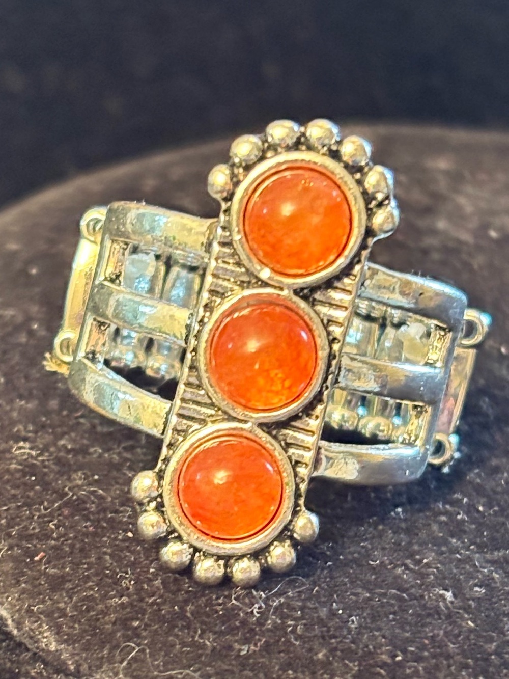 paparazzi Silver-Tone Ring with Three Orange Cabochons